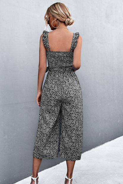 Amabel™ | Bedruckter Jumpsuit mit gerafften Trägern