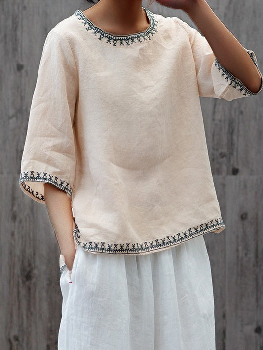 Ethno-Stil Leinentop - Boho-Chic & Komfort