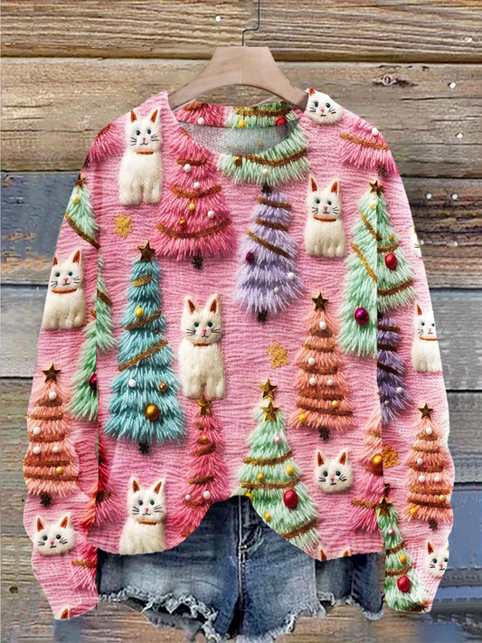 Weihnachtsbaum niedliche Katze 3D Druck stricken Pullover Pullover