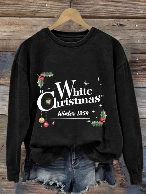 Women'S White Weihnachten drucken lässig Sweatshirt