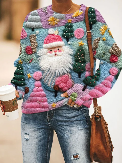 Rosa Weihnachtsmann-Pullover für Frauen Weihnachtspullover