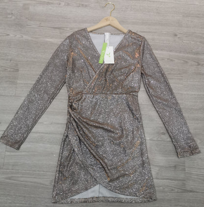 [OUTLET] Naturlux® -  Sexy goldenes Minikleid mit V-Ausschnitt