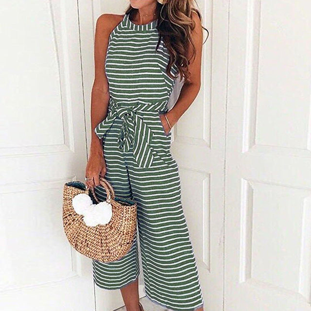 Maritimes Streifen-Jumpsuit – Elegante Taillenbindung & Sommerlicher Schnitt